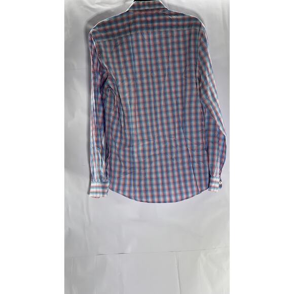 MARCS Men's Blue-Red Plaid Button-Up Regular-Fit Long Sleeve Shirt SZ M - Picture 2 of 8